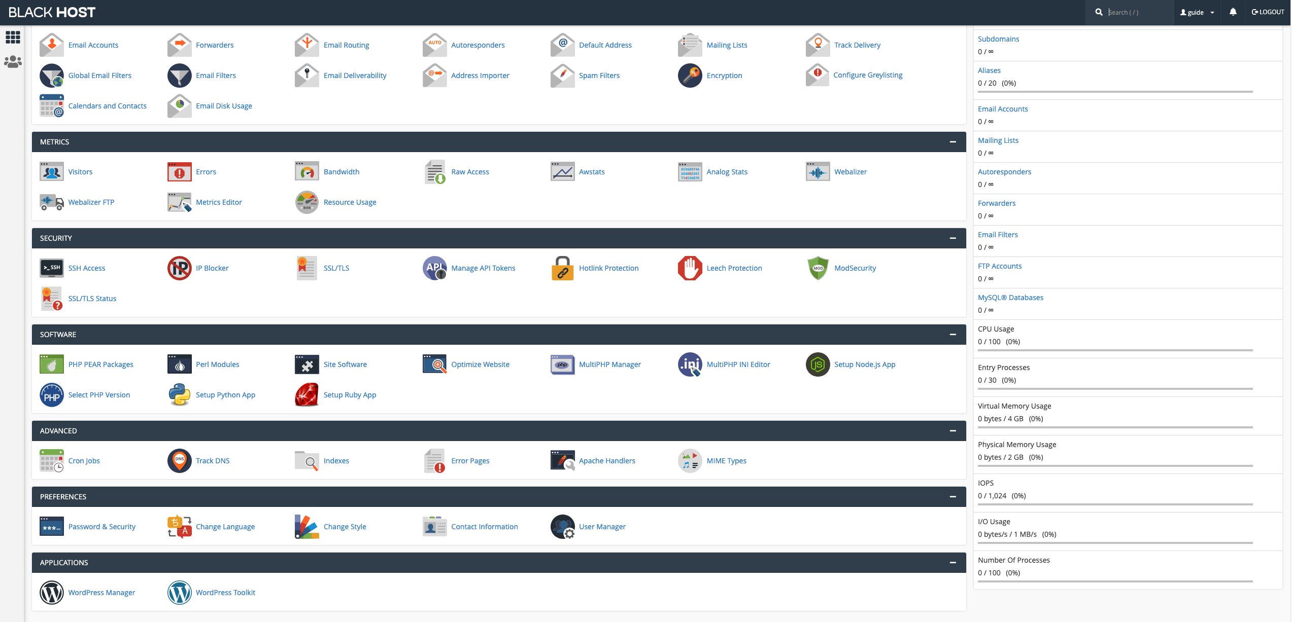 cPanel Dashboard